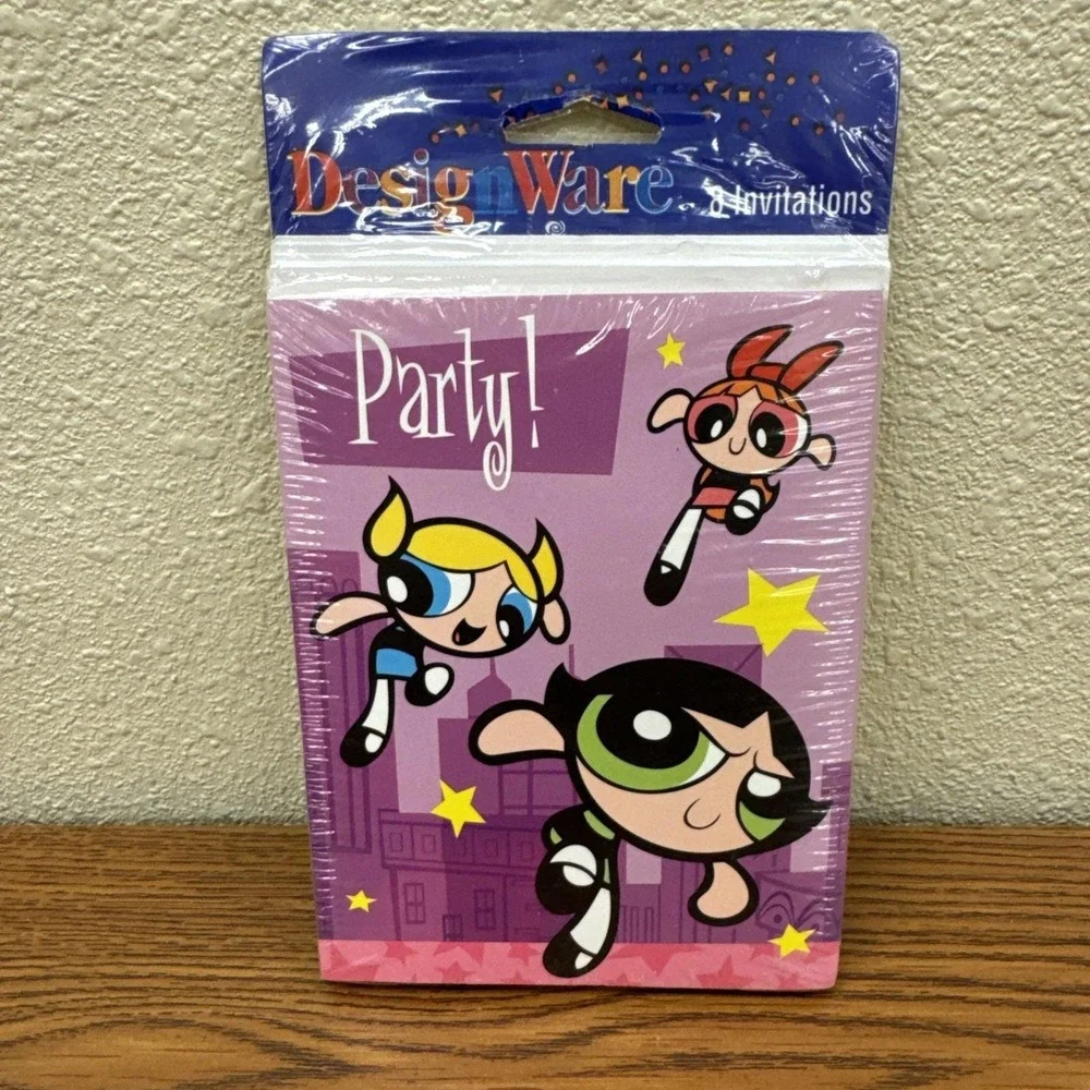 NOS Vintage Pack Of 8 Power Puff Girls Birthday Party Invitations & Envelopes
